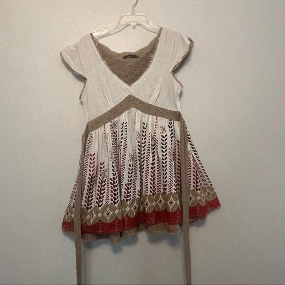 Hazel Boho Eyelet Lace Babydoll Tunic Top Mini Dress Cotton‎ Floral Print Medium